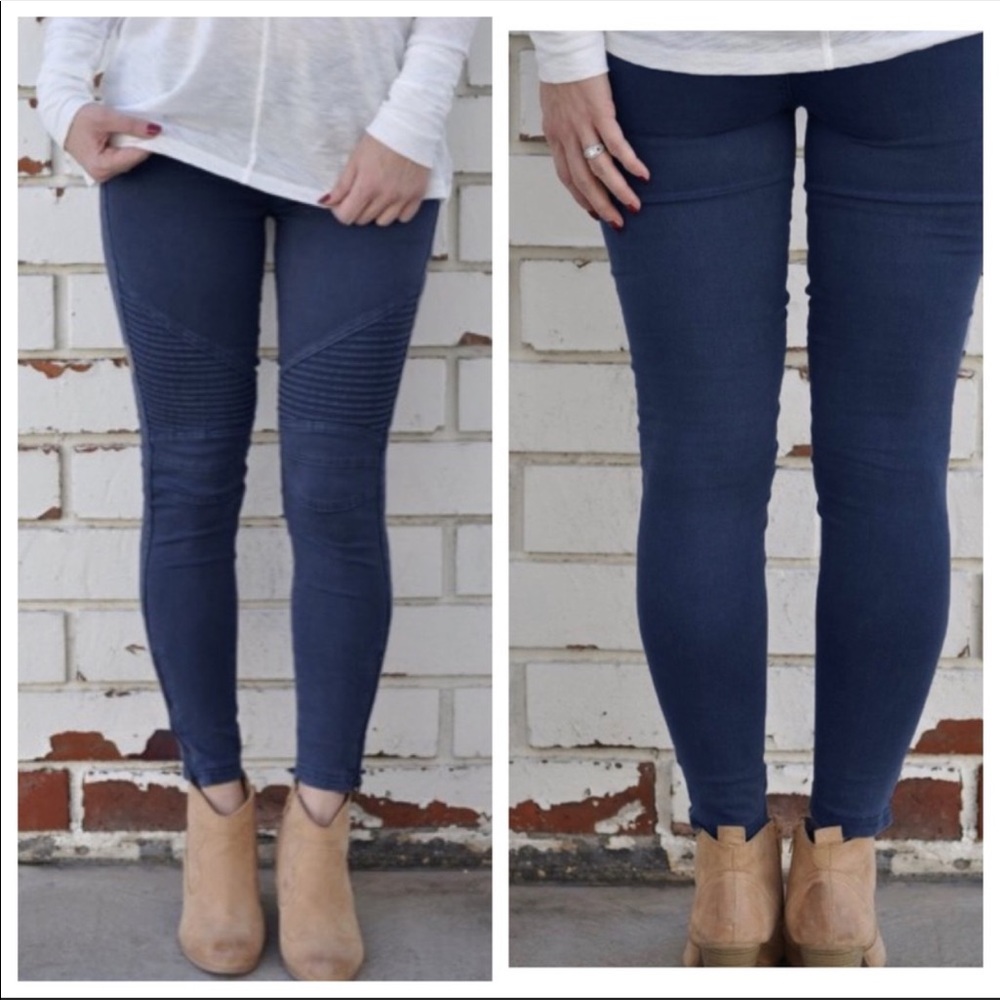 Navy stretch Motto jeggings with zipper trim - Picture 5 of 6